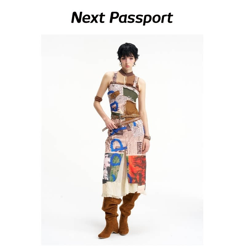 NextPassport_MOF_Newspaper_Graffiti_Strappy_Slit_Women's_Polyester_Slip_Midi_Dresses_934621511891_MISSTT