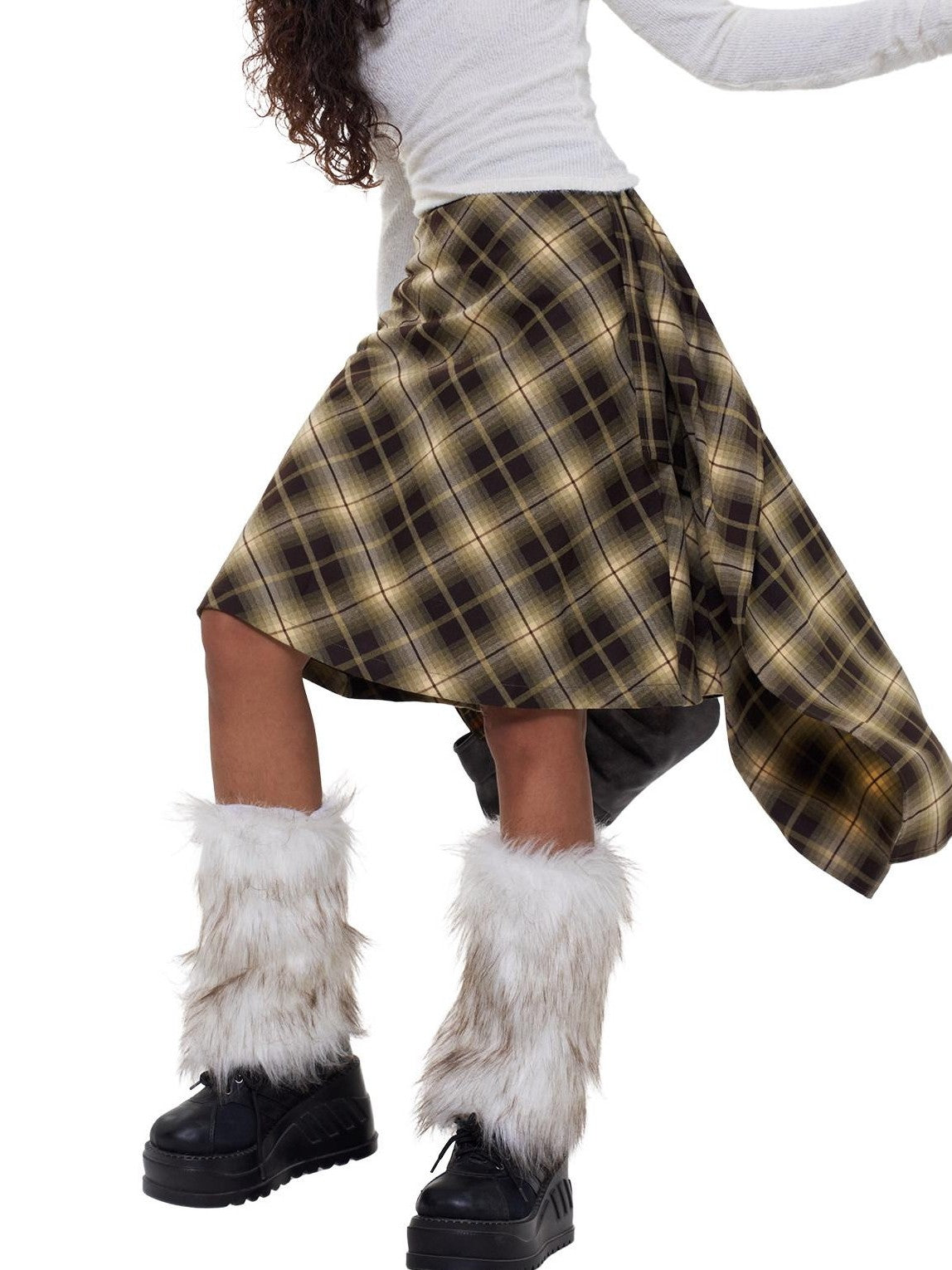 NextPassport MOF Plaid Patchwork Asymmetric Convertible Women's Cotton Blend Midi Skirts