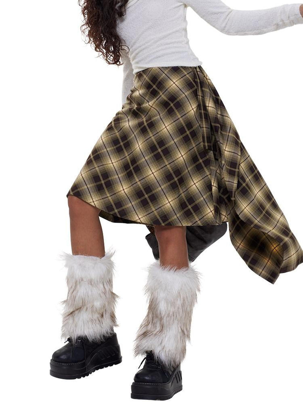 NextPassport MOF Plaid Patchwork Asymmetric Convertible Women's Cotton Blend Midi Skirts