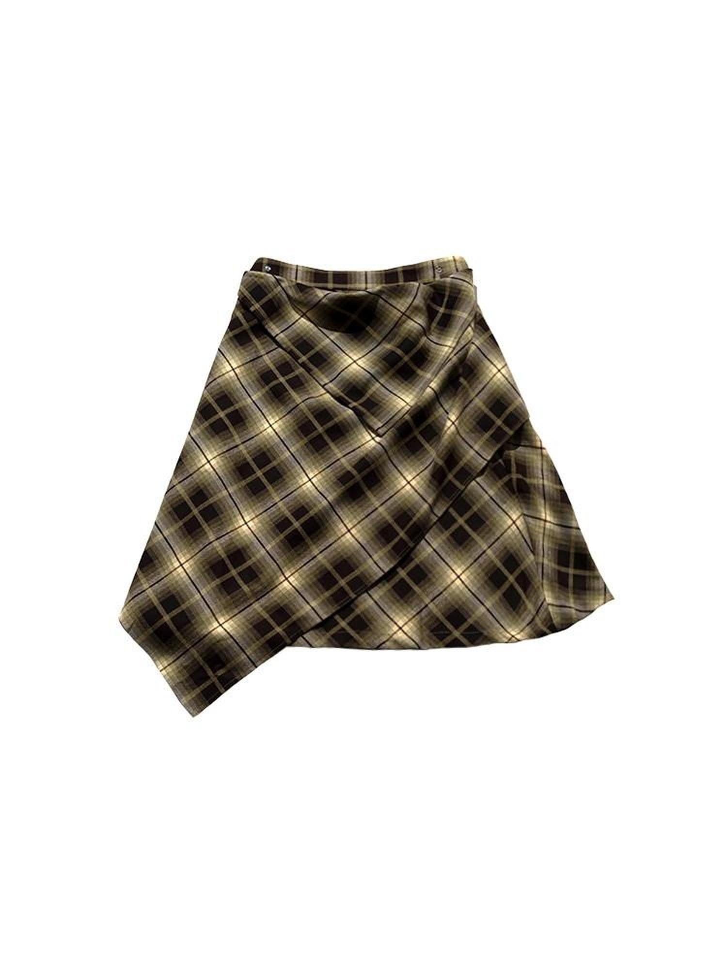 NextPassport MOF Plaid Patchwork Asymmetric Convertible Women's Cotton Blend Midi Skirts