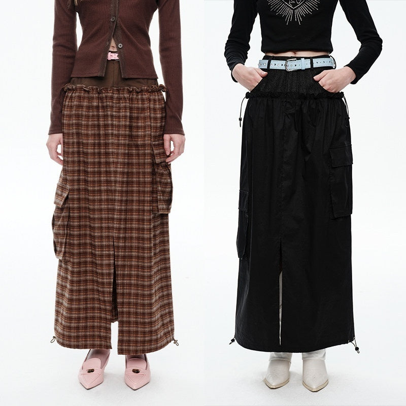 NextPassport_MOF_Plaid_Patchwork_Faux_Two_Piece_High_Waist_H_Line_Women's_Maxi_Skirts_743783664869_MISSTT