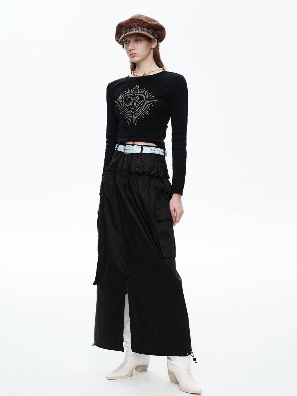 NextPassport MOF Plaid Patchwork Faux Two Piece High Waist H Line Women's Maxi Skirts