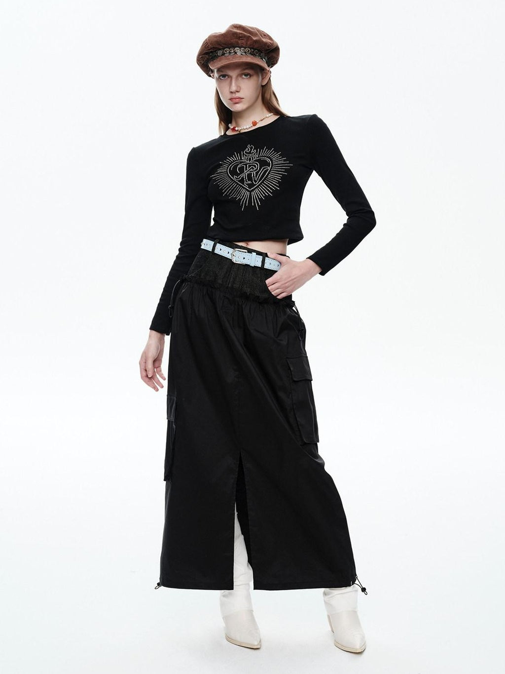 NextPassport MOF Plaid Patchwork Faux Two Piece High Waist H Line Women's Maxi Skirts