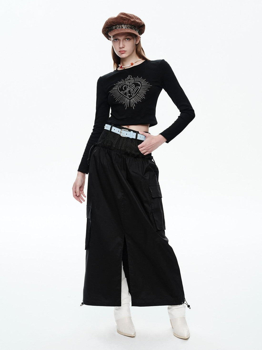 NextPassport MOF Plaid Patchwork Faux Two Piece High Waist H Line Women's Maxi Skirts