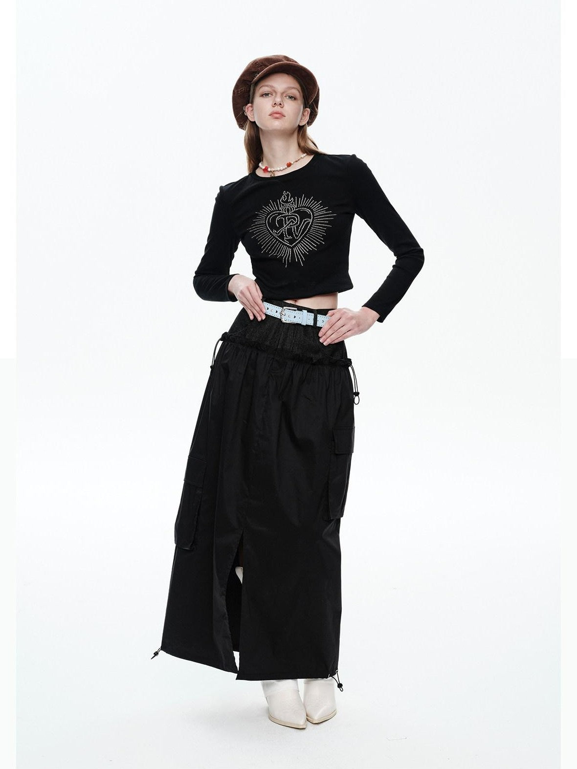 NextPassport MOF Plaid Patchwork Faux Two Piece High Waist H Line Women's Maxi Skirts