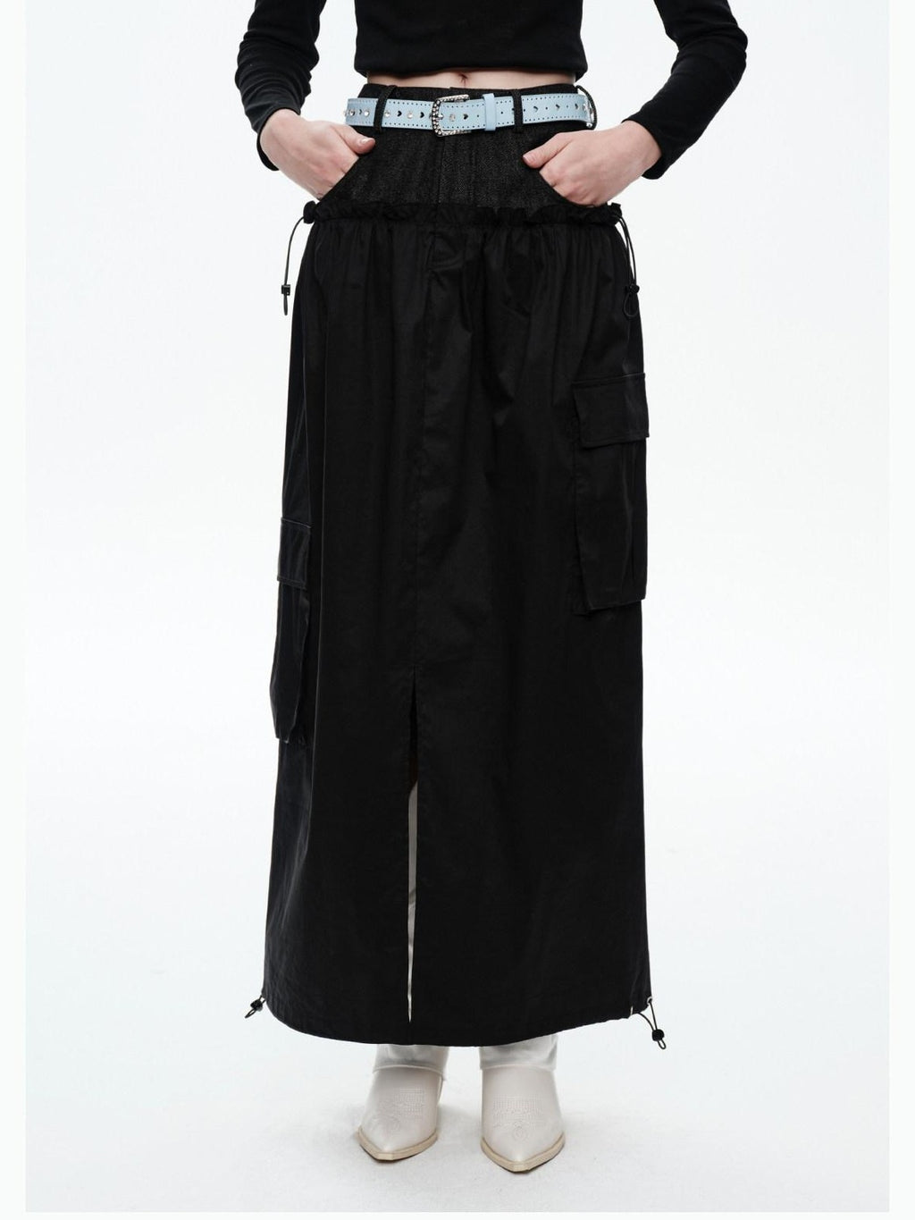 NextPassport MOF Plaid Patchwork Faux Two Piece High Waist H Line Women's Maxi Skirts