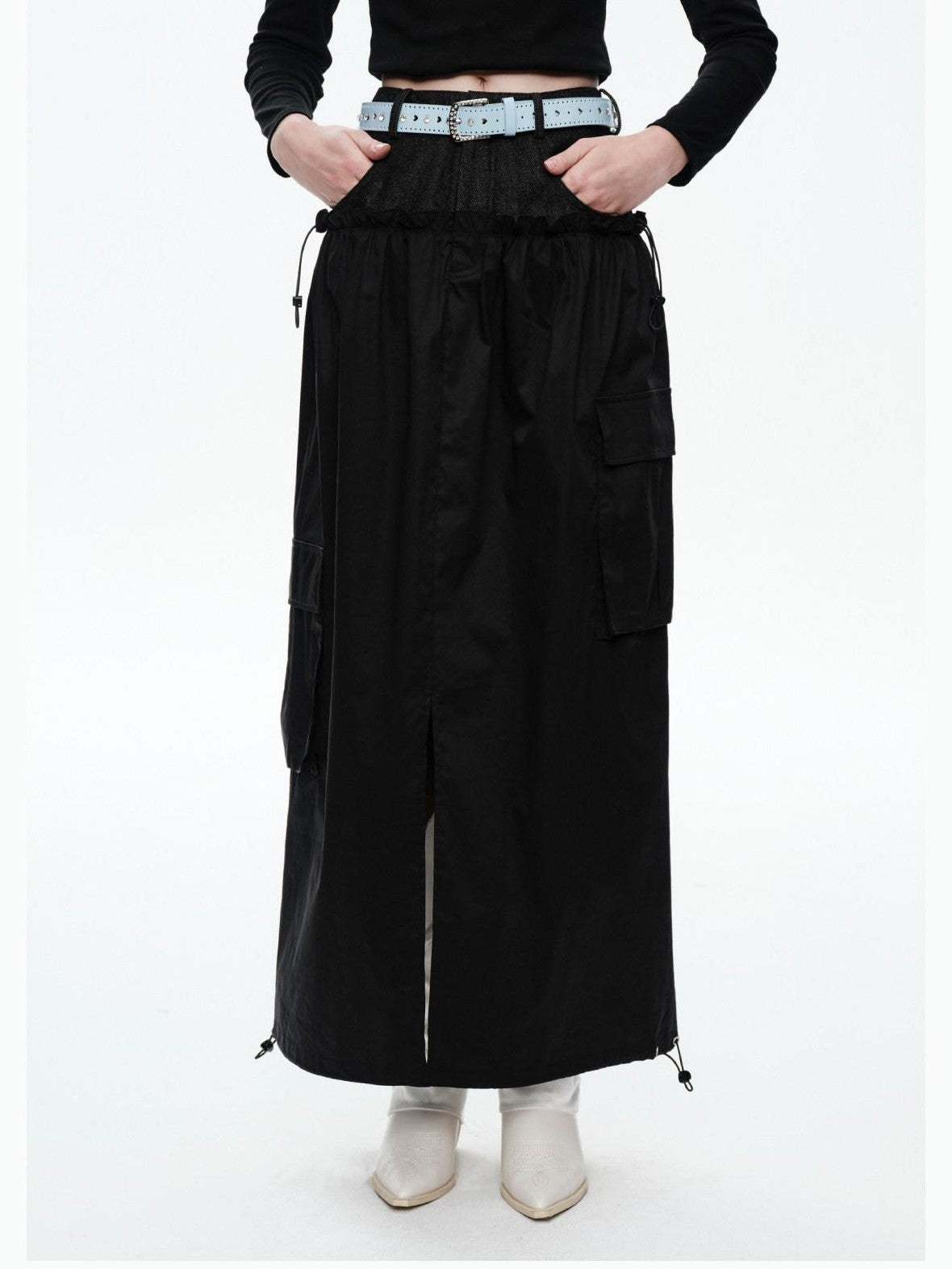 NextPassport MOF Plaid Patchwork Faux Two Piece High Waist H Line Women's Maxi Skirts