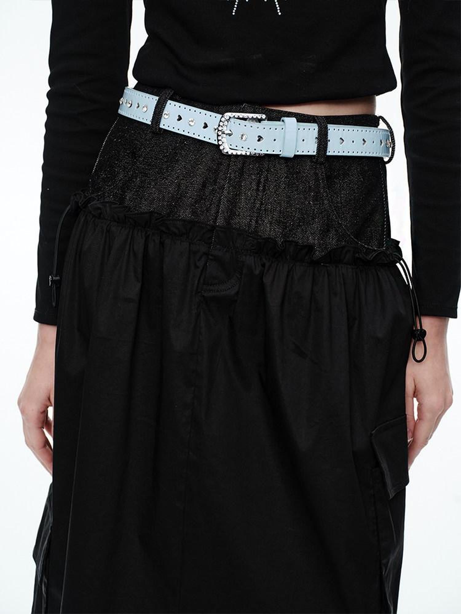 NextPassport MOF Plaid Patchwork Faux Two Piece High Waist H Line Women's Maxi Skirts