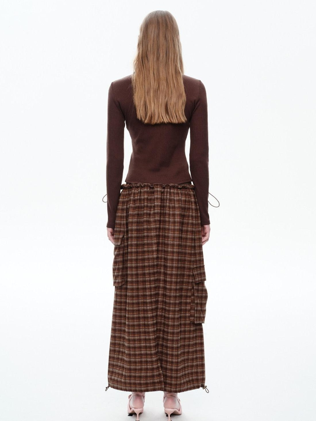NextPassport MOF Plaid Patchwork Faux Two Piece High Waist H Line Women's Maxi Skirts