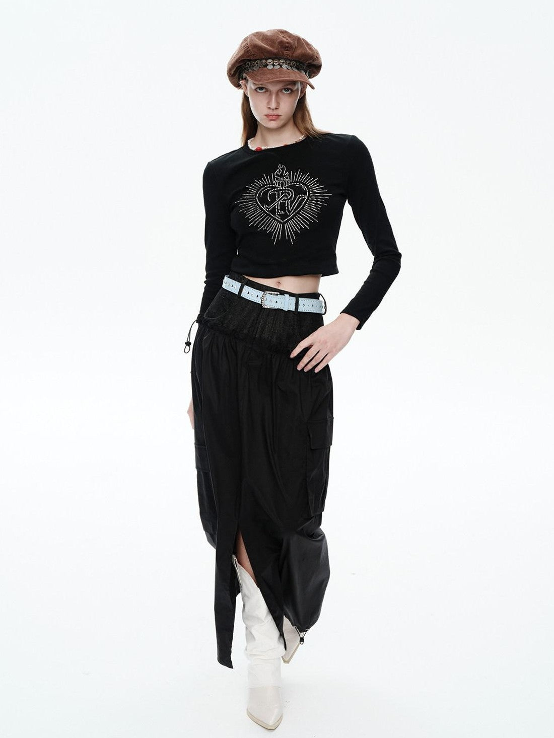 NextPassport MOF Plaid Patchwork Faux Two Piece High Waist H Line Women's Maxi Skirts