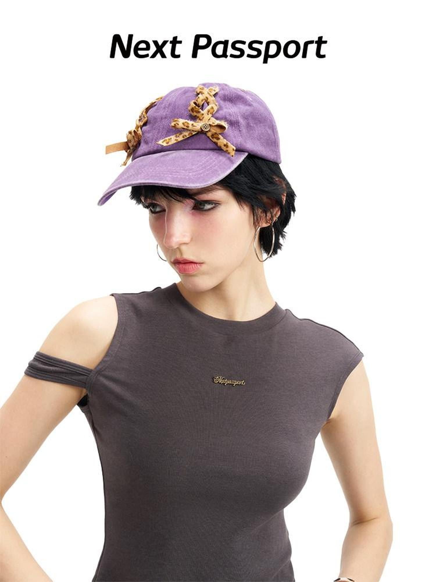 NextPassport MOF Purple Leopard Print Tie Back Casual Women's Cotton Baseball Caps