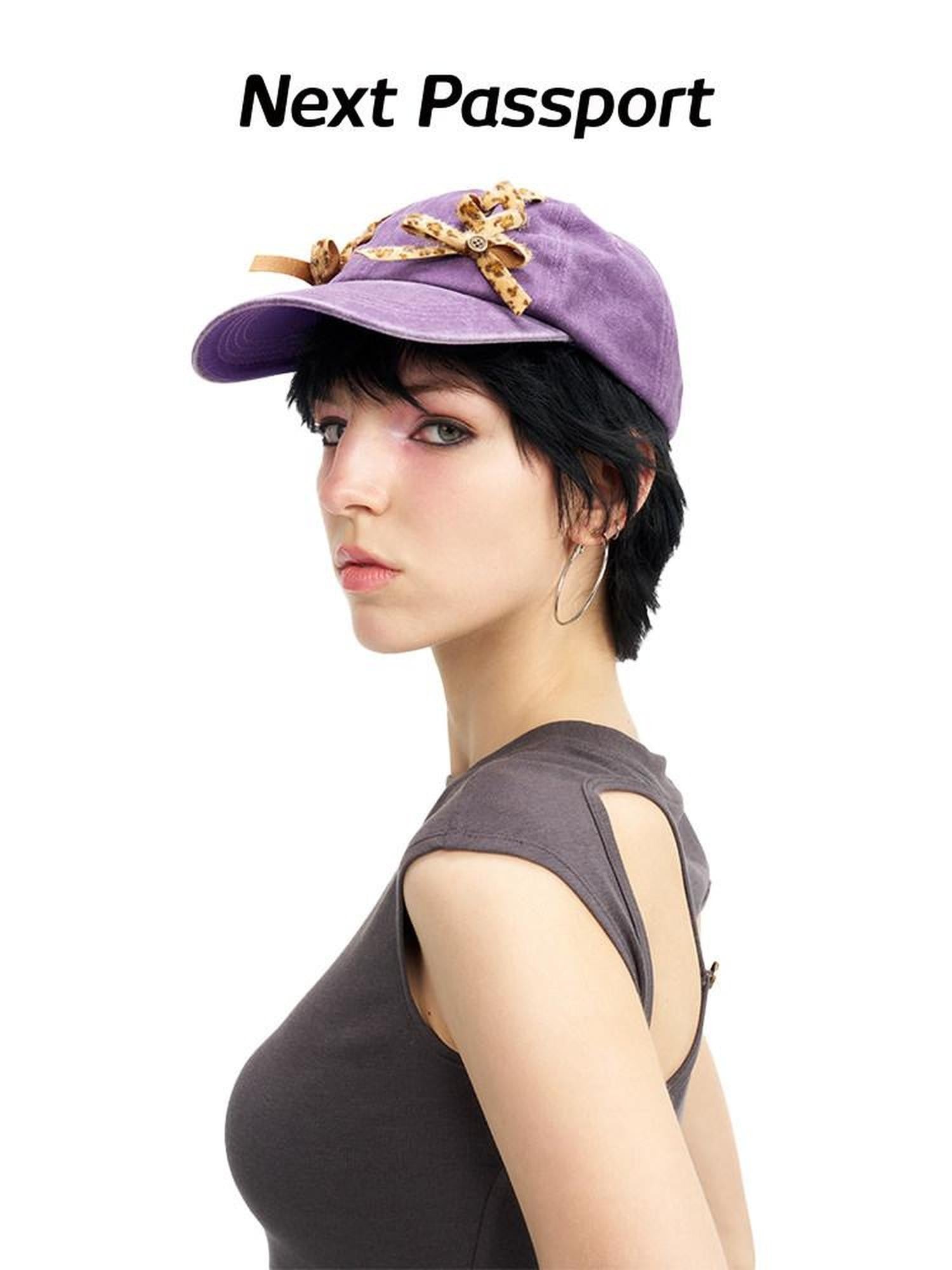NextPassport MOF Purple Leopard Print Tie Back Casual Women's Cotton Baseball Caps