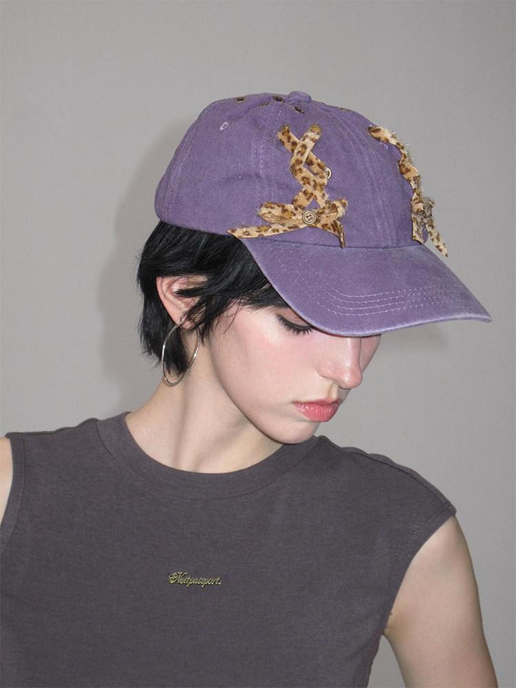 NextPassport MOF Purple Leopard Print Tie Back Casual Women's Cotton Baseball Caps