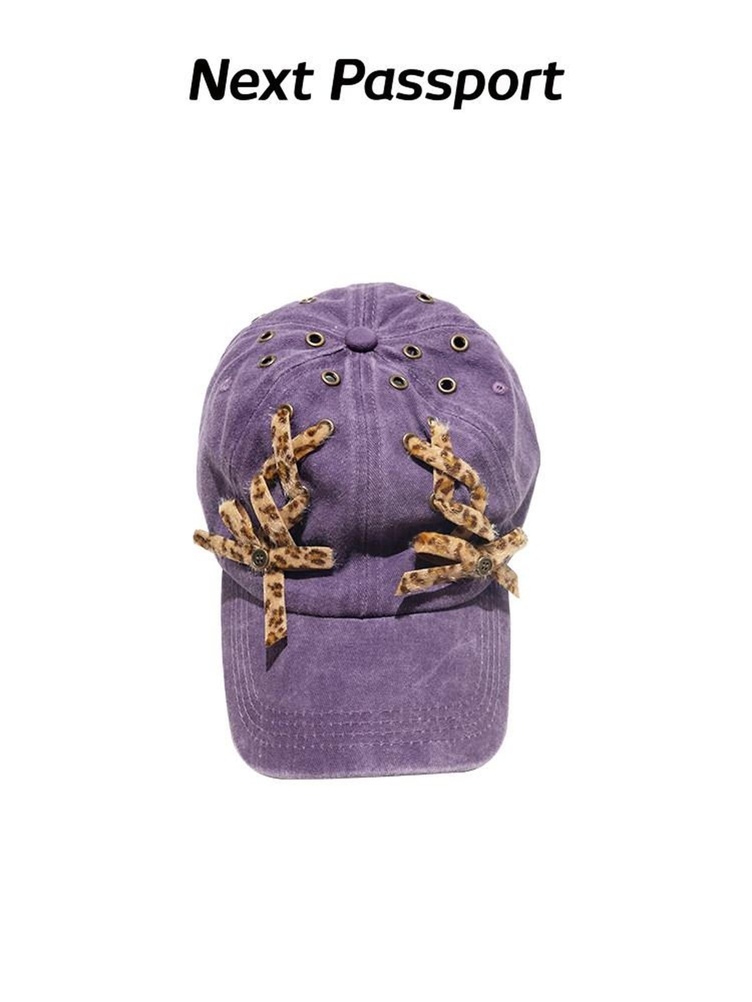 NextPassport MOF Purple Leopard Print Tie Back Casual Women's Cotton Baseball Caps