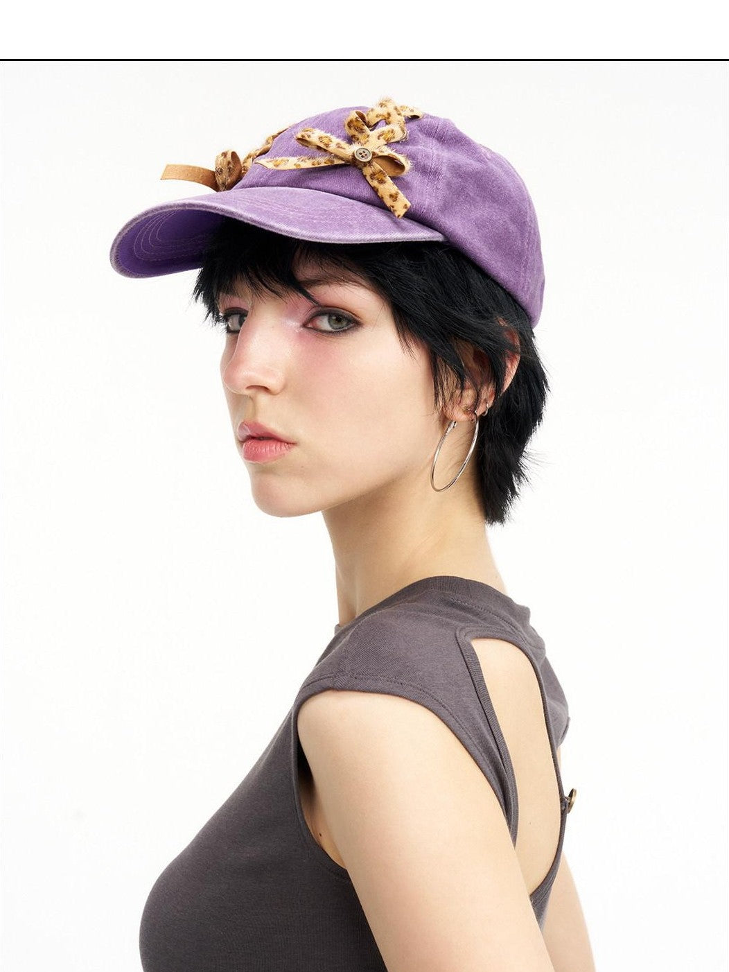 NextPassport MOF Purple Leopard Print Tie Back Casual Women's Cotton Baseball Caps
