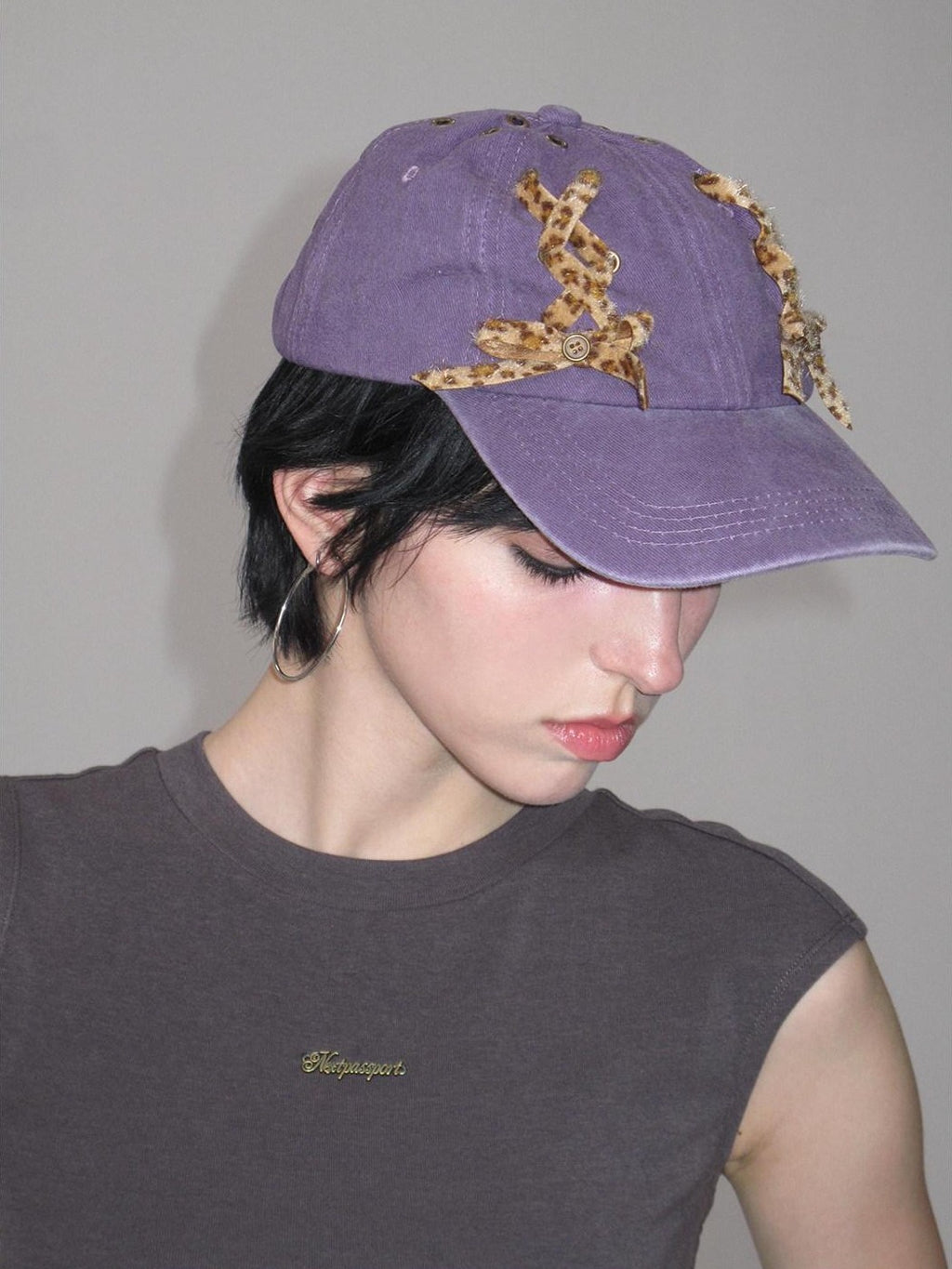 NextPassport MOF Purple Leopard Print Tie Back Casual Women's Cotton Baseball Caps