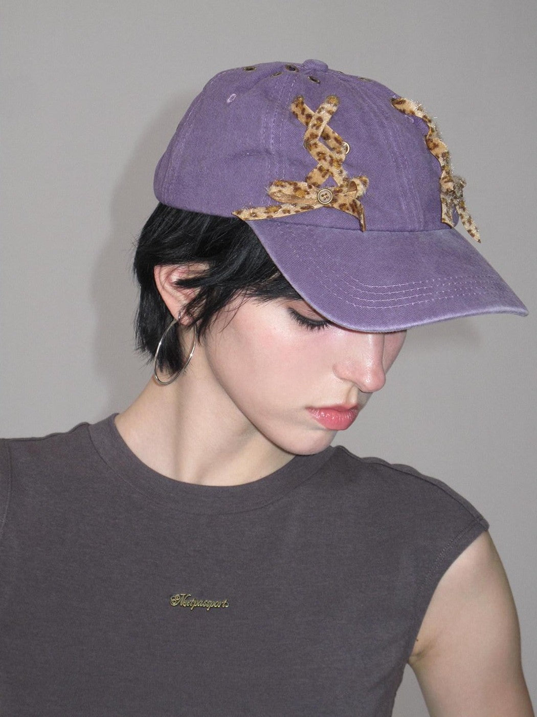 NextPassport MOF Purple Leopard Print Tie Back Casual Women's Cotton Baseball Caps