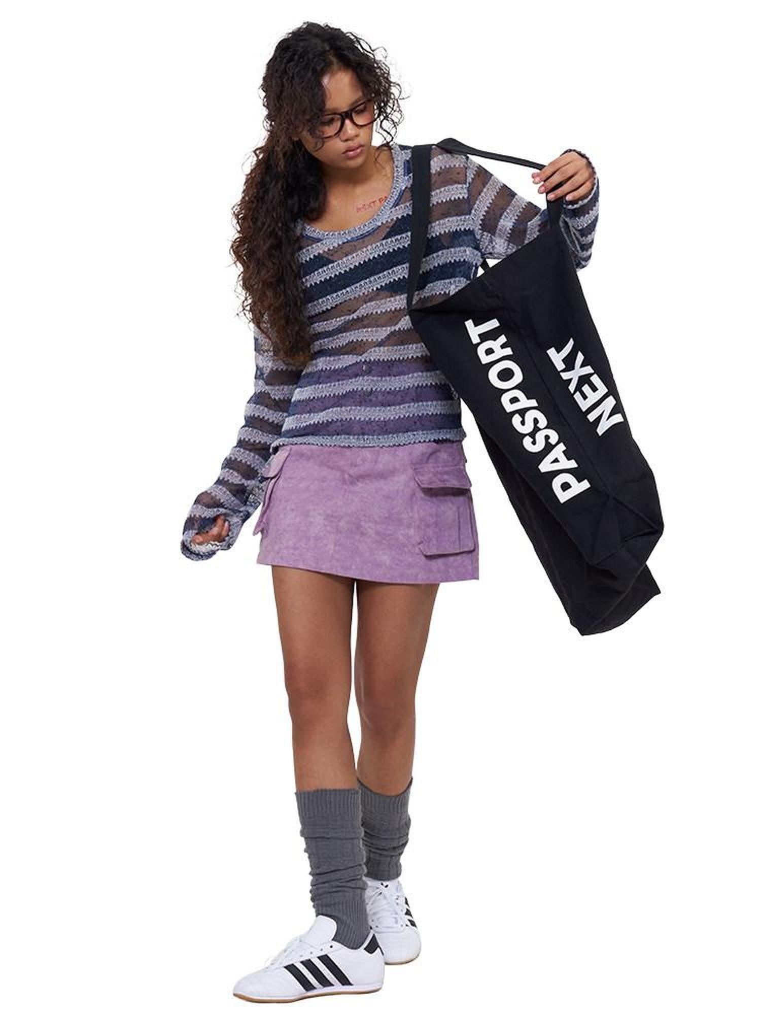 NextPassport MOF Purple Pleated Double Waistband Pockets Mid Waist Women's Cotton Mini Skirts