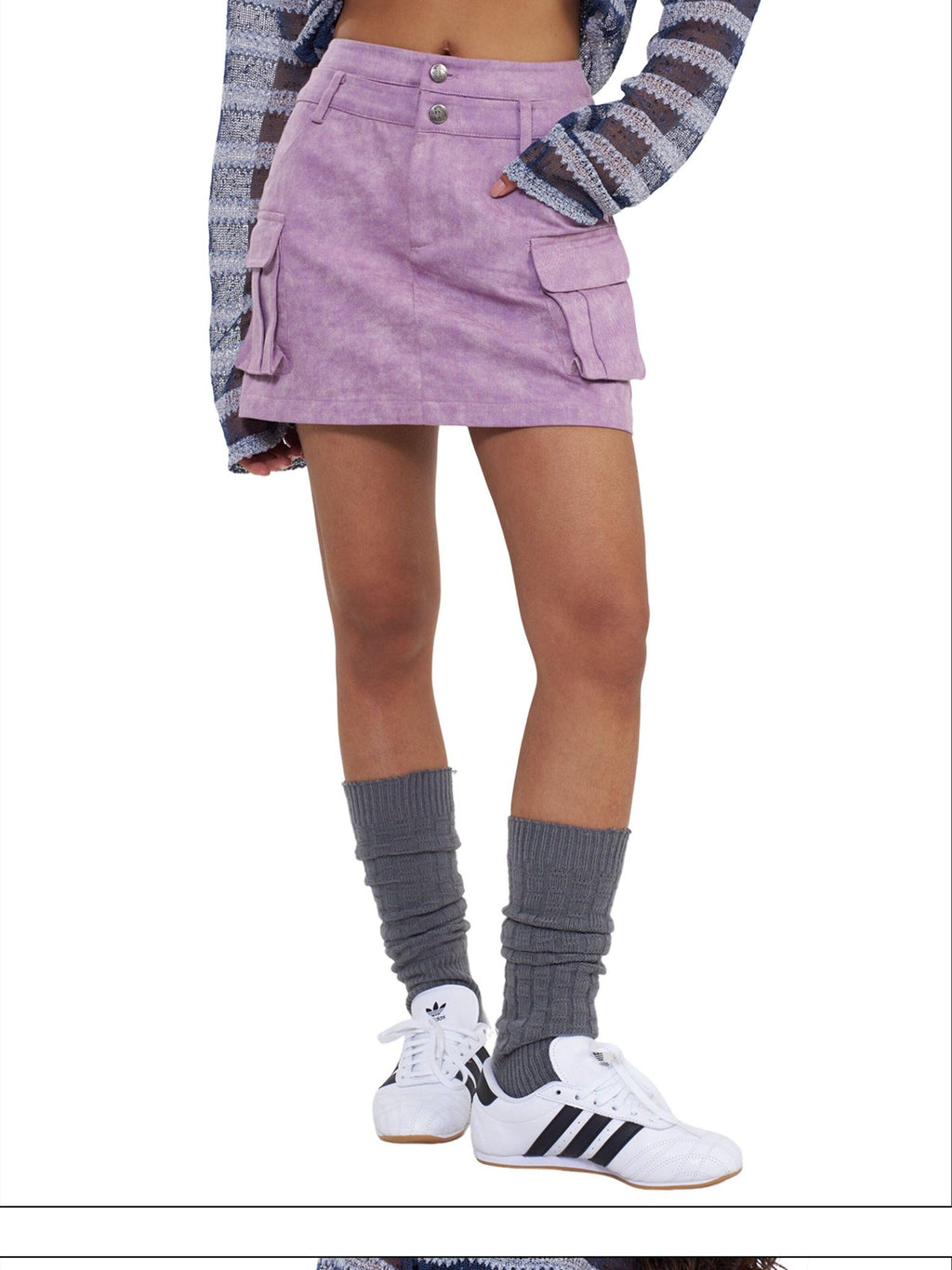 NextPassport MOF Purple Pleated Double Waistband Pockets Mid Waist Women's Cotton Mini Skirts