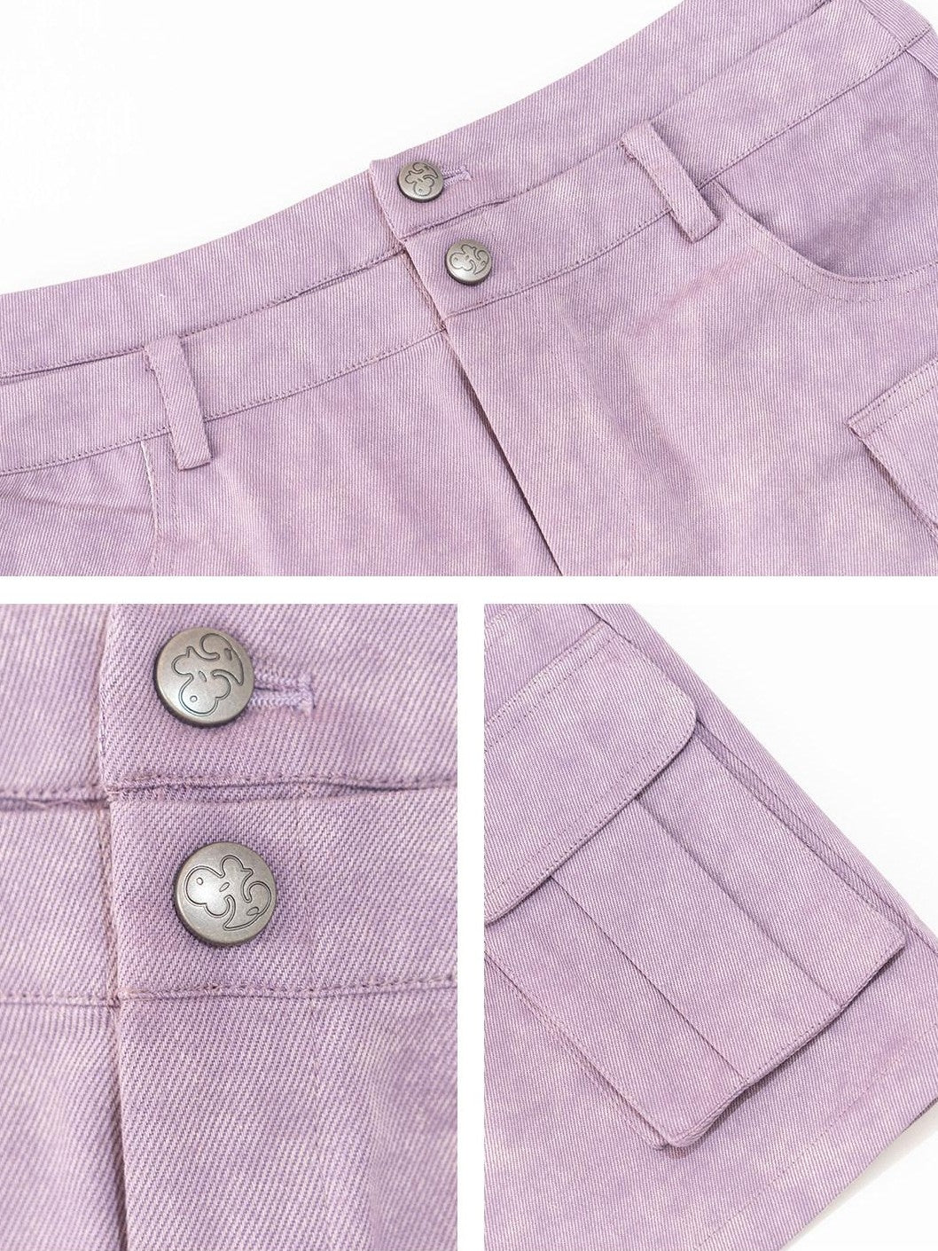 NextPassport MOF Purple Pleated Double Waistband Pockets Mid Waist Women's Cotton Mini Skirts