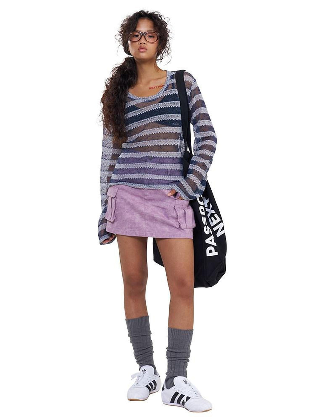 NextPassport MOF Purple Pleated Double Waistband Pockets Mid Waist Women's Cotton Mini Skirts