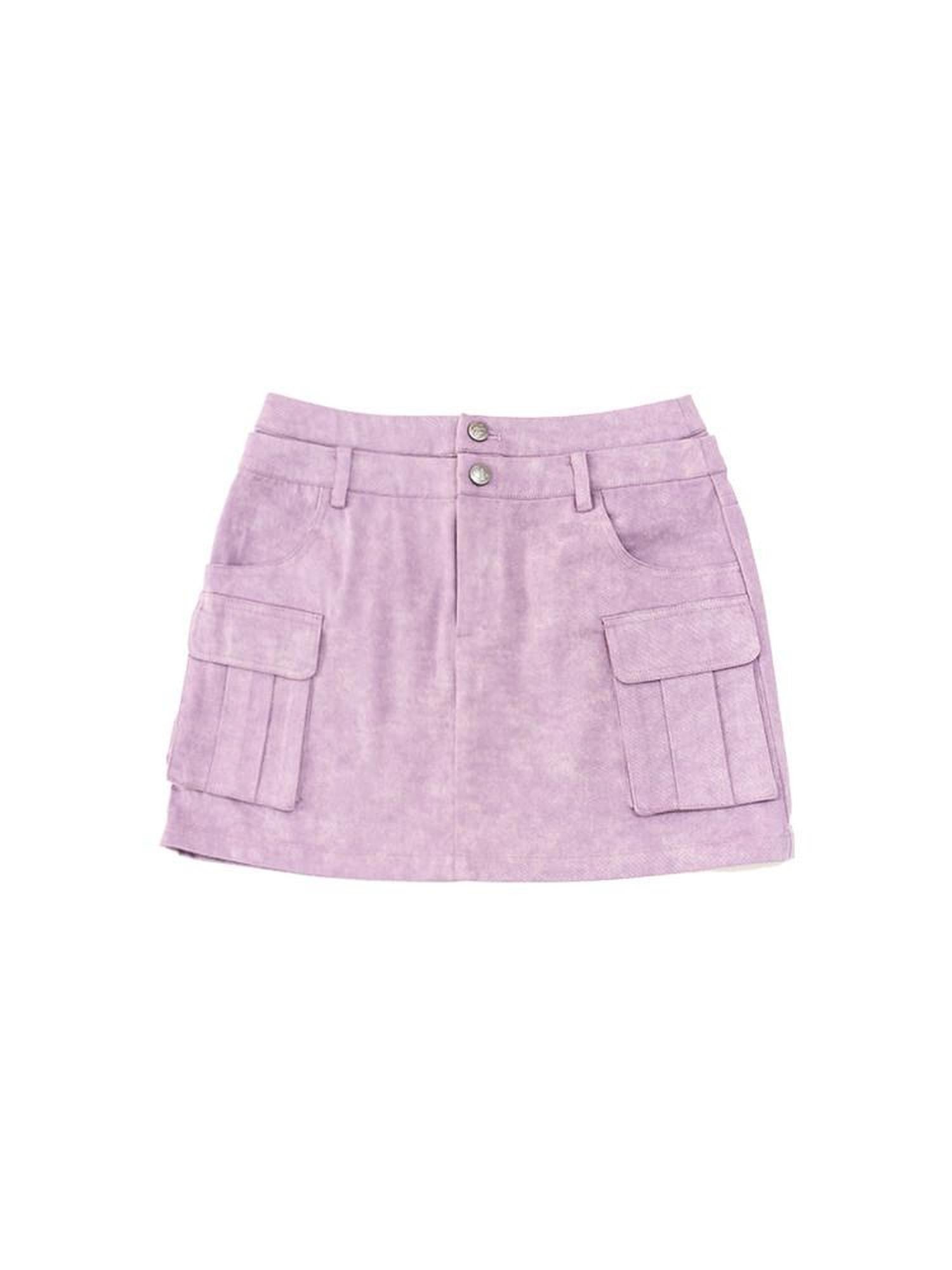 NextPassport MOF Purple Pleated Double Waistband Pockets Mid Waist Women's Cotton Mini Skirts