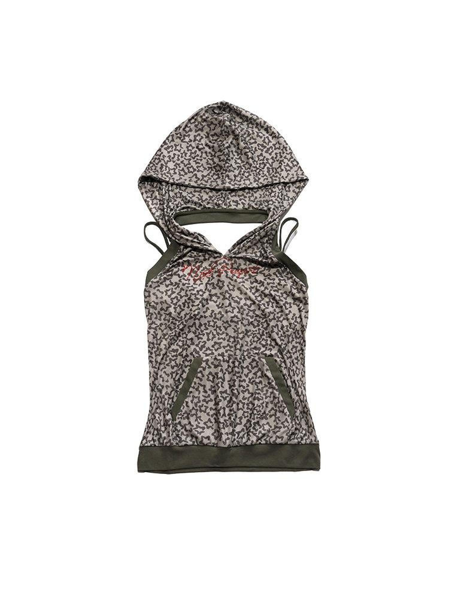 NextPassport MOF Red Rhinestone Leopard Print Hooded Women's Lightweight Tank Tops