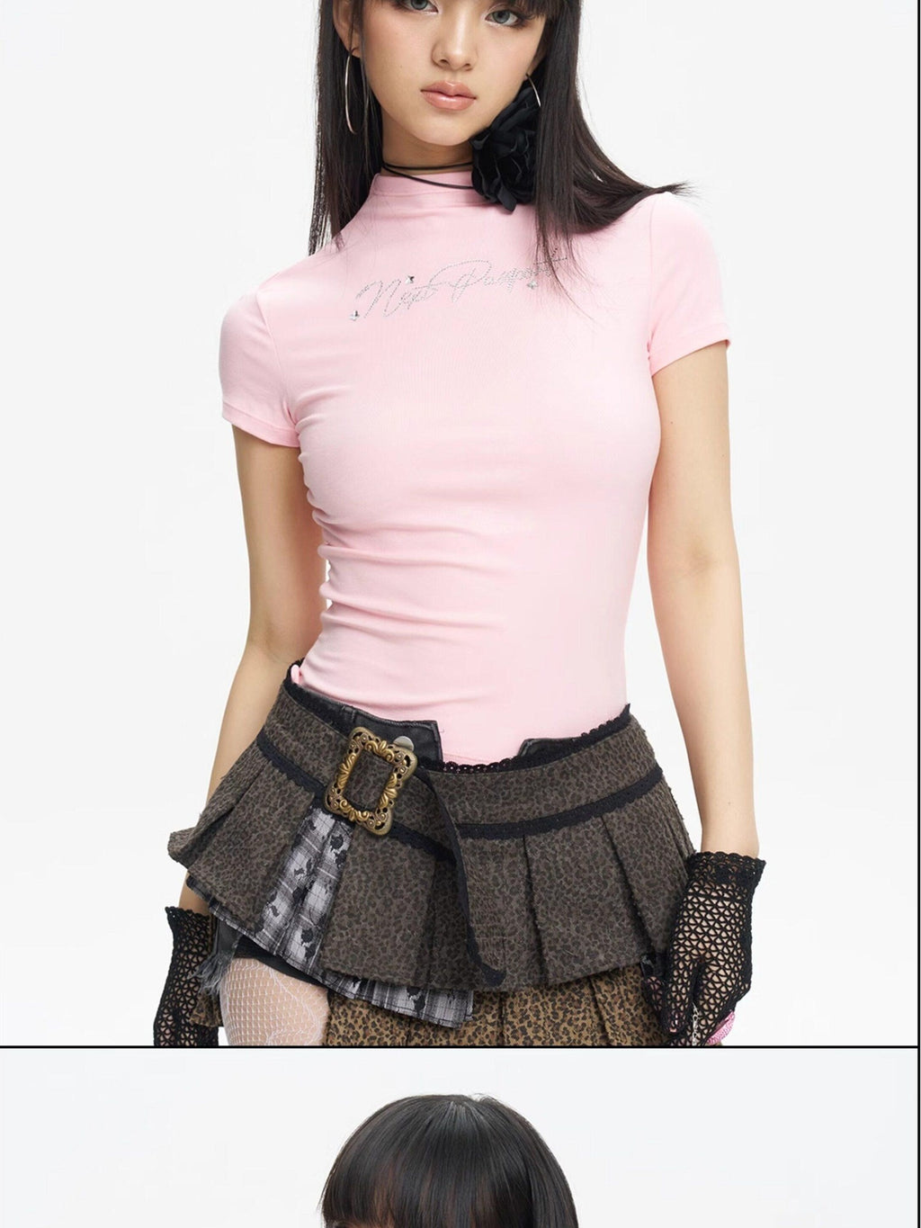 NextPassport MOF Rhinestone Logo Print Waist Cinched Women's Recycled Viscose Blend Slim T-shirts
