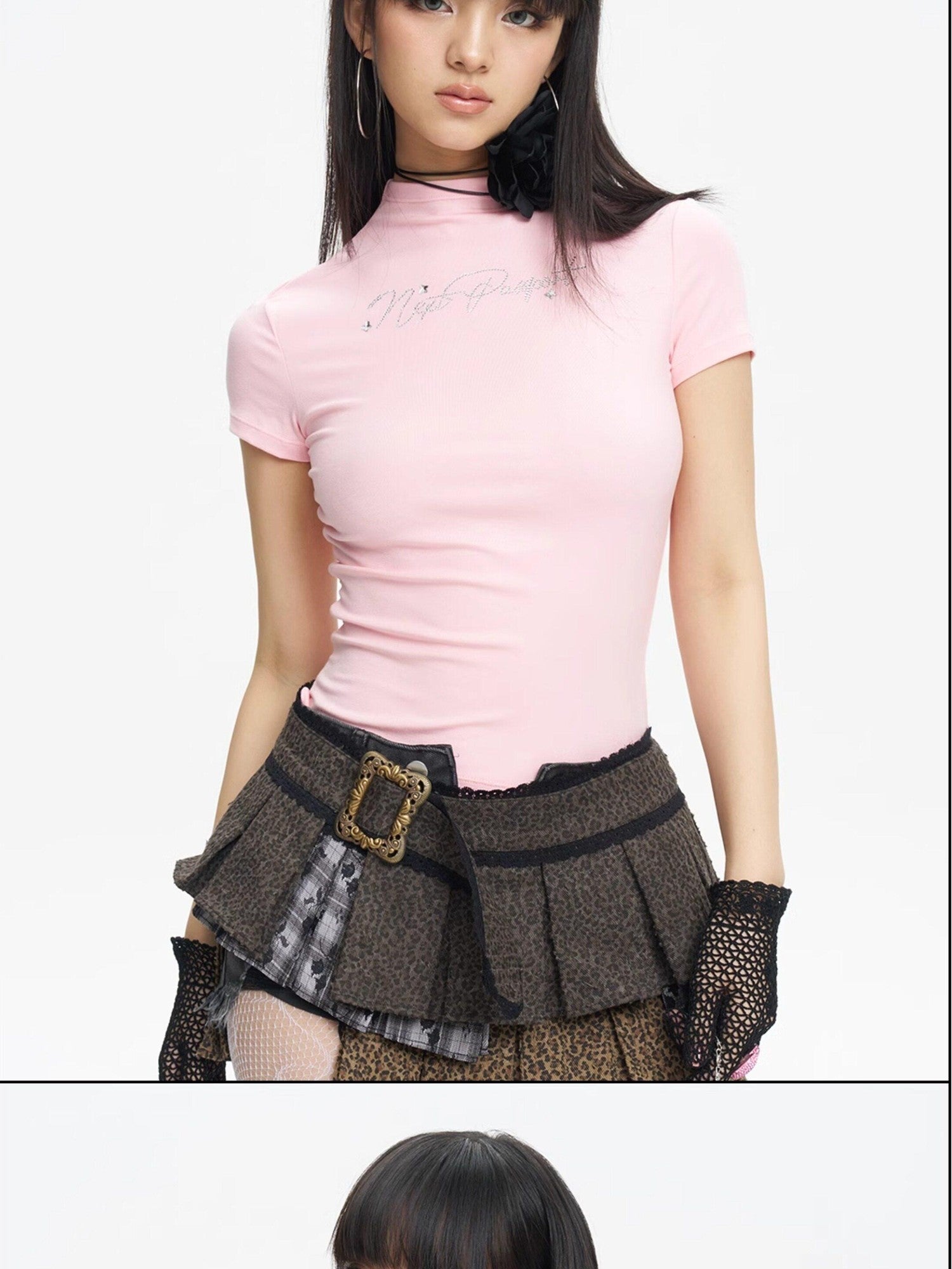 NextPassport MOF Rhinestone Logo Print Waist Cinched Women's Recycled Viscose Blend Slim T-shirts