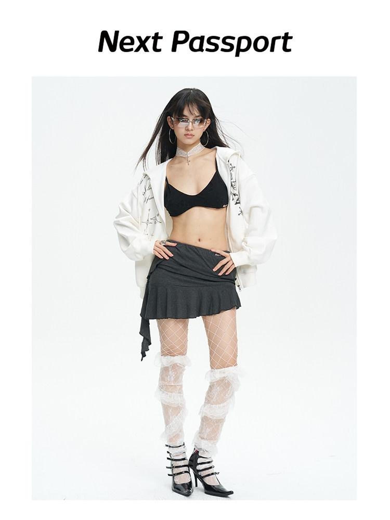 NextPassport MOF Ruffled Ribbon Asymmetric High Waist Bodycon Women's Mini Skirts