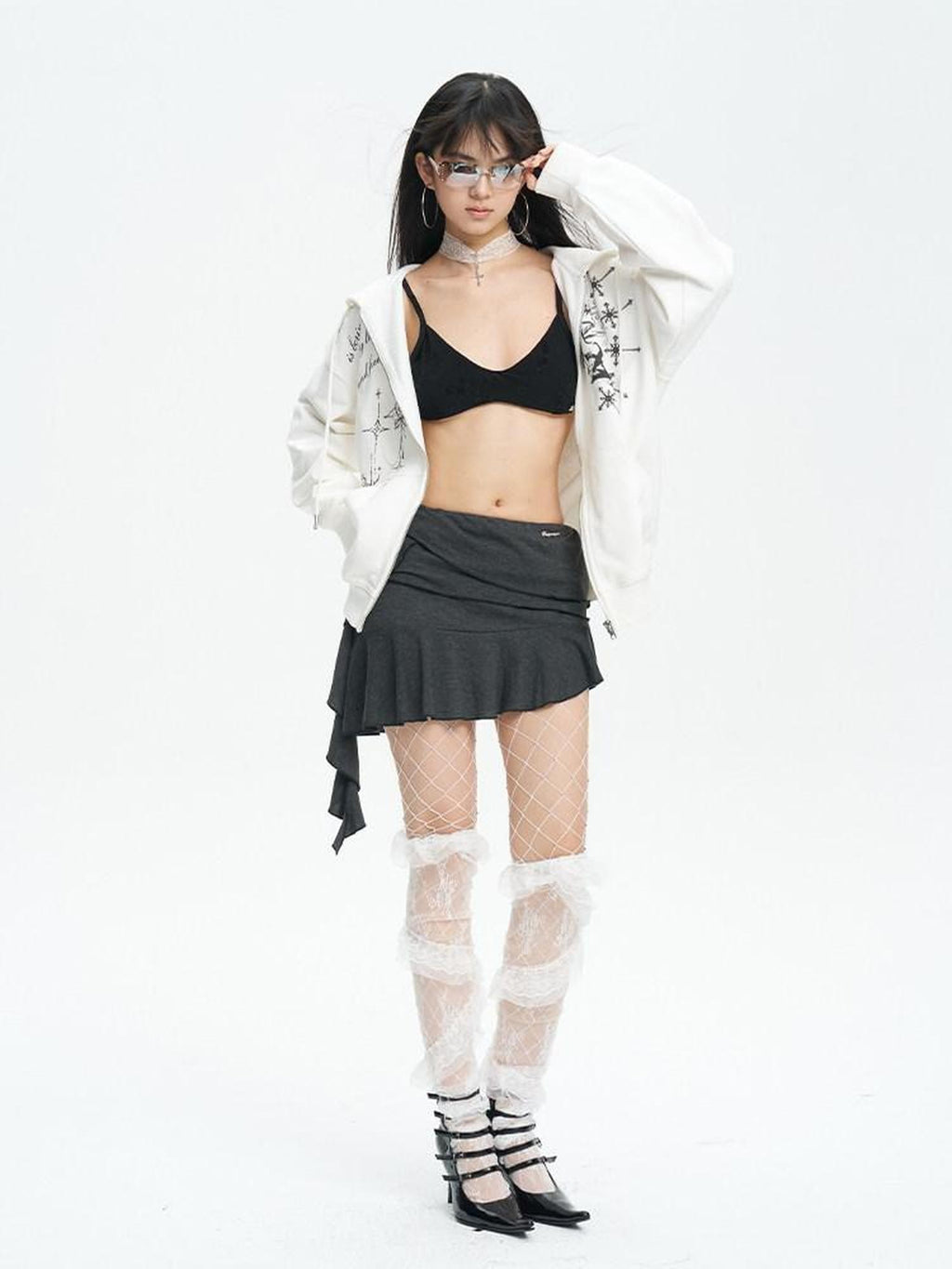 NextPassport MOF Ruffled Ribbon Asymmetric High Waist Bodycon Women's Mini Skirts