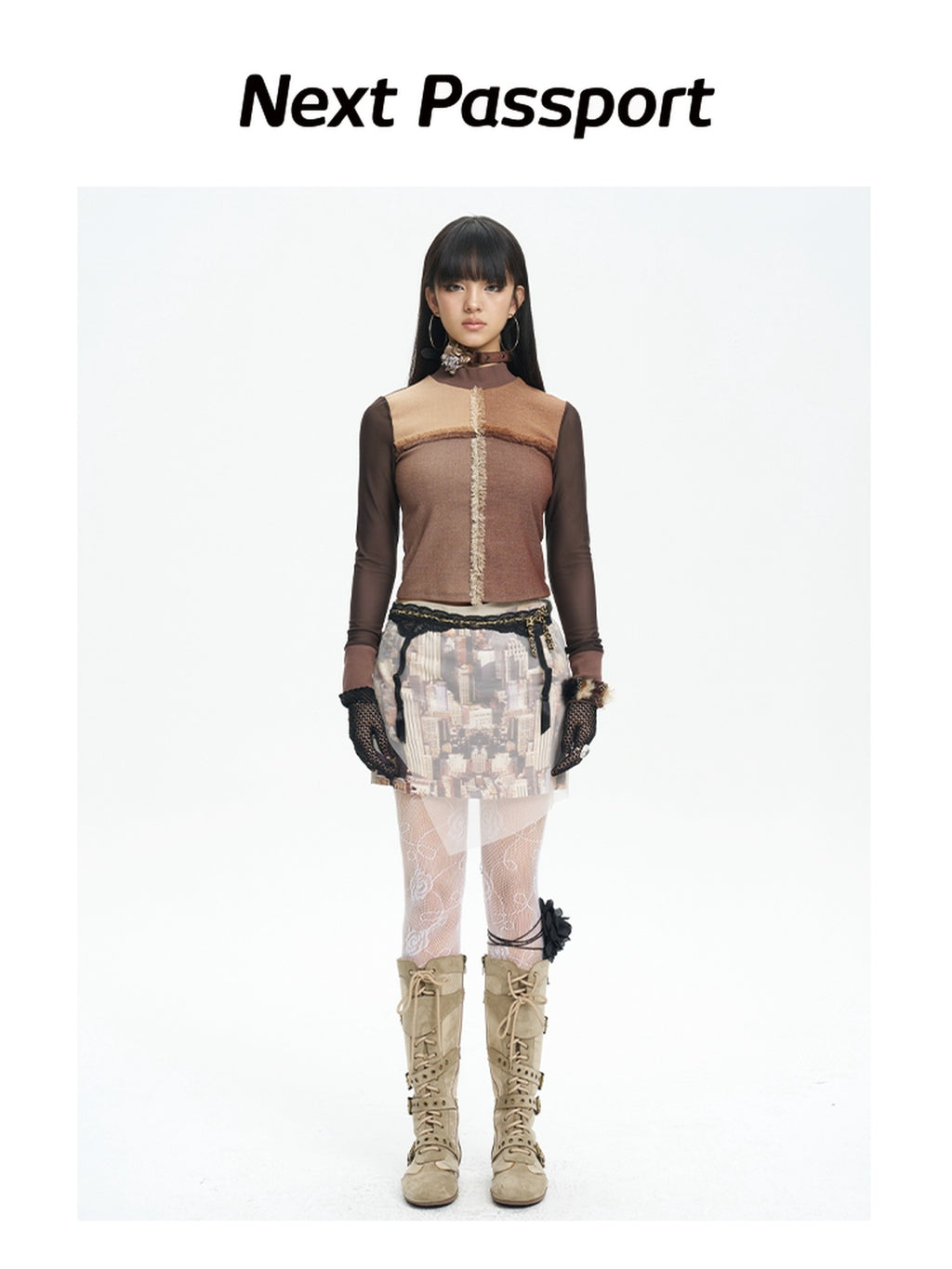 NextPassport MOF Sheer Overlay Asymmetric Double Waist A Line Retro Women's Mini Skirts