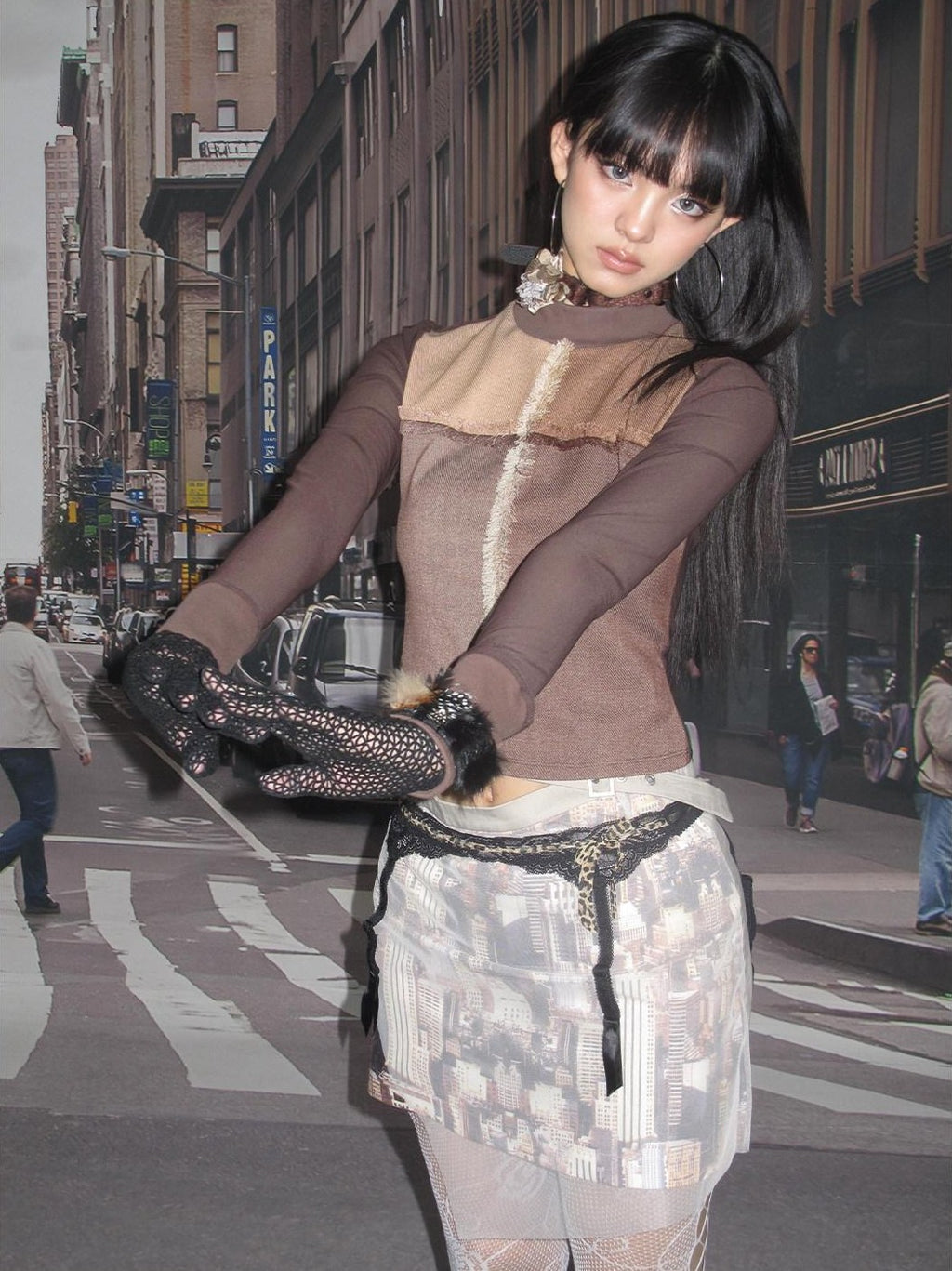 NextPassport MOF Sheer Overlay Asymmetric Double Waist A Line Retro Women's Mini Skirts