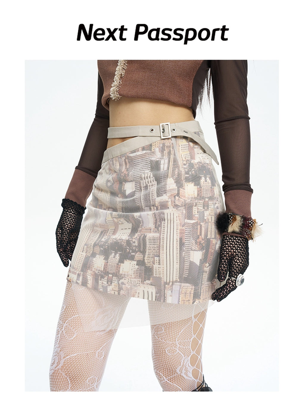 NextPassport MOF Sheer Overlay Asymmetric Double Waist A Line Retro Women's Mini Skirts