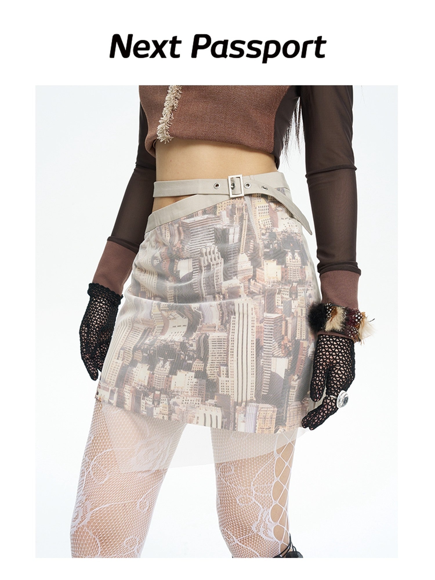 NextPassport MOF Sheer Overlay Asymmetric Double Waist A Line Retro Women's Mini Skirts
