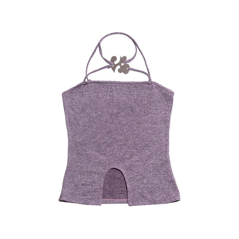 NextPassport_MOF_Shimmery_Cross_Halter_Cropped_Metal_Plate_Thin_Strap_Women's_Knit_Camisoles_775683630425_MISSTT