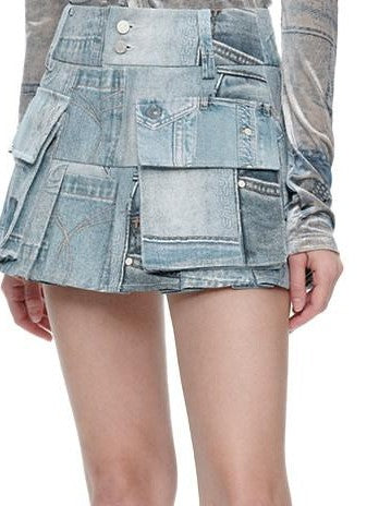 NextPassport MOF Silver Gray Faux Denim Velvet Chic Women's Faux Denim Velvet Matching Skirt Sets