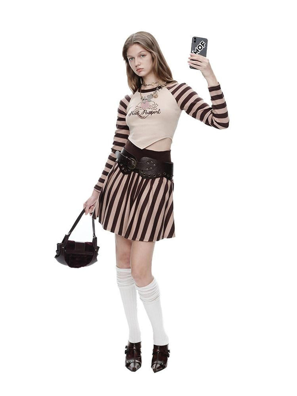 NextPassport MOF Striped Knit Embroidered Women's Polyester Matching Skirt Sets
