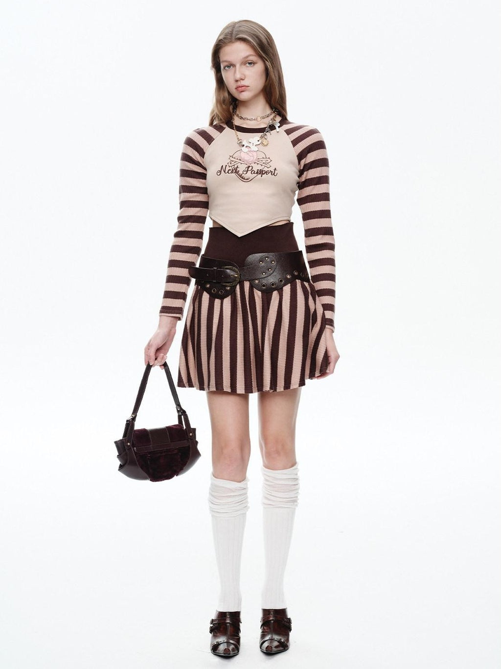 NextPassport MOF Striped Knit Embroidered Women's Polyester Matching Skirt Sets