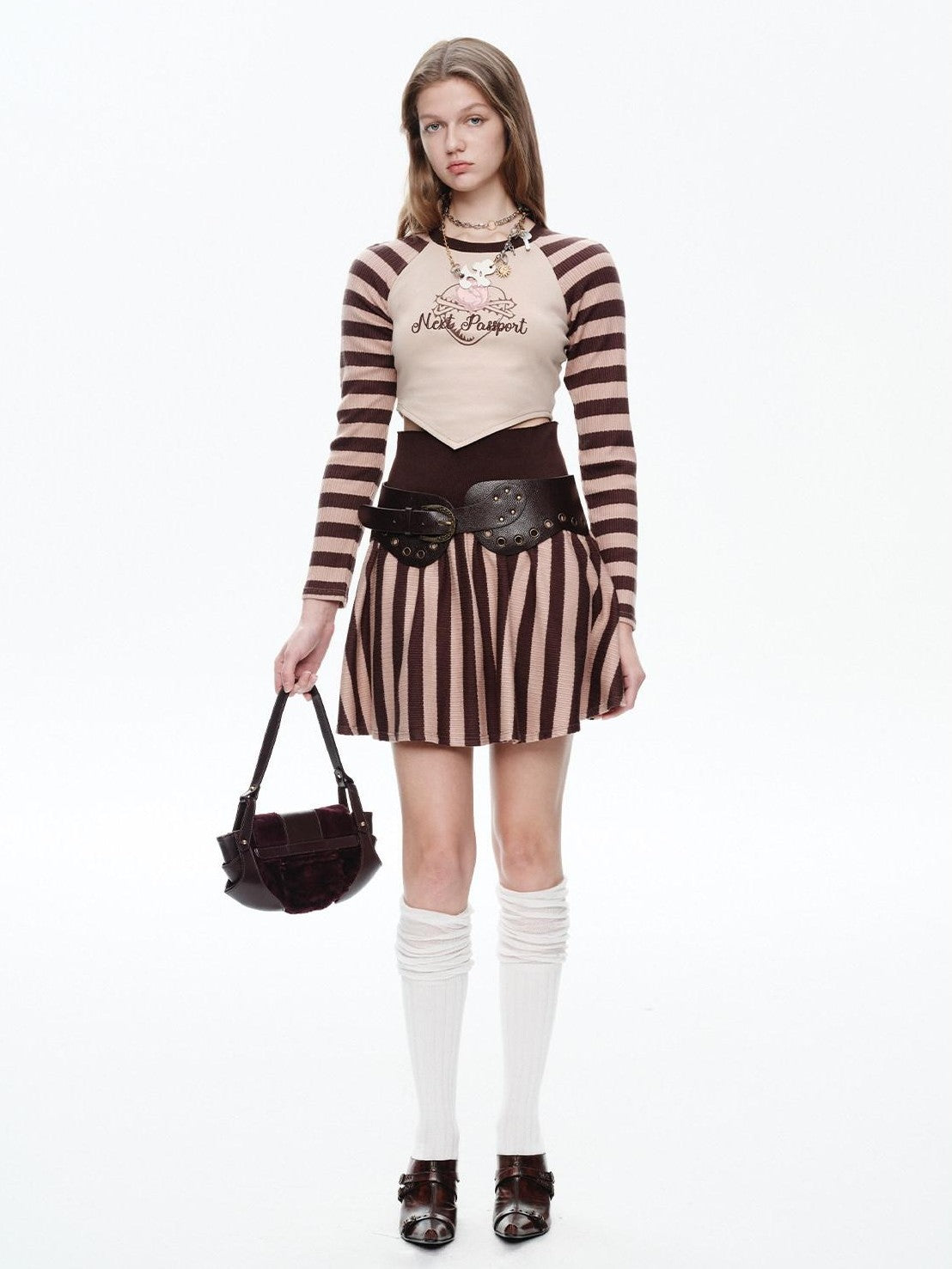 NextPassport MOF Striped Knit Embroidered Women's Polyester Matching Skirt Sets