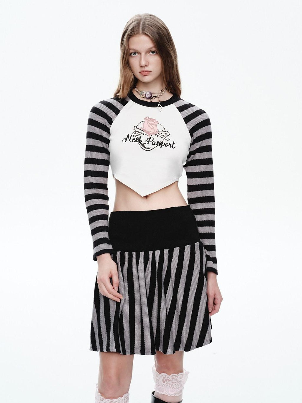 NextPassport MOF Striped Knit Embroidered Women's Polyester Matching Skirt Sets