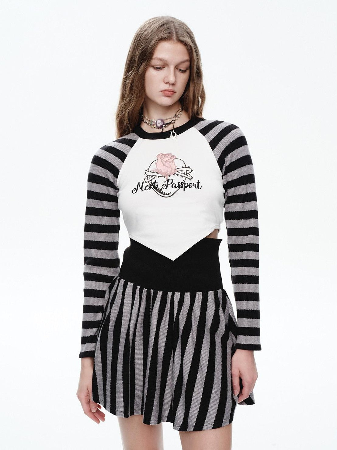 NextPassport MOF Striped Knit Embroidered Women's Polyester Matching Skirt Sets