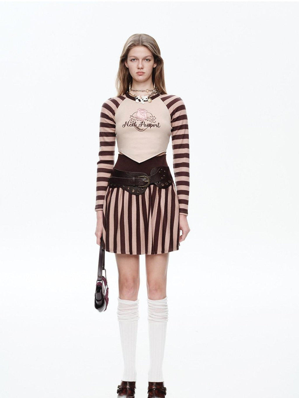 NextPassport MOF Striped Knit Embroidered Women's Polyester Matching Skirt Sets
