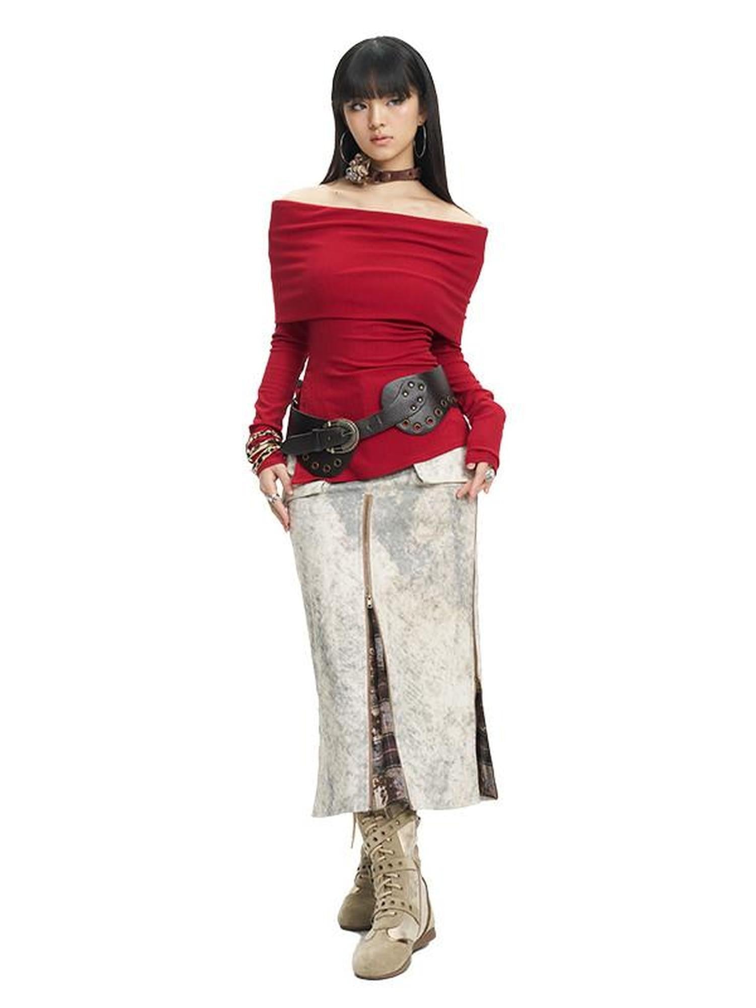 NextPassport MOF Striped Two Tone Side Slit Slim Fit Women's Polyester Off-shoulder Sweaters