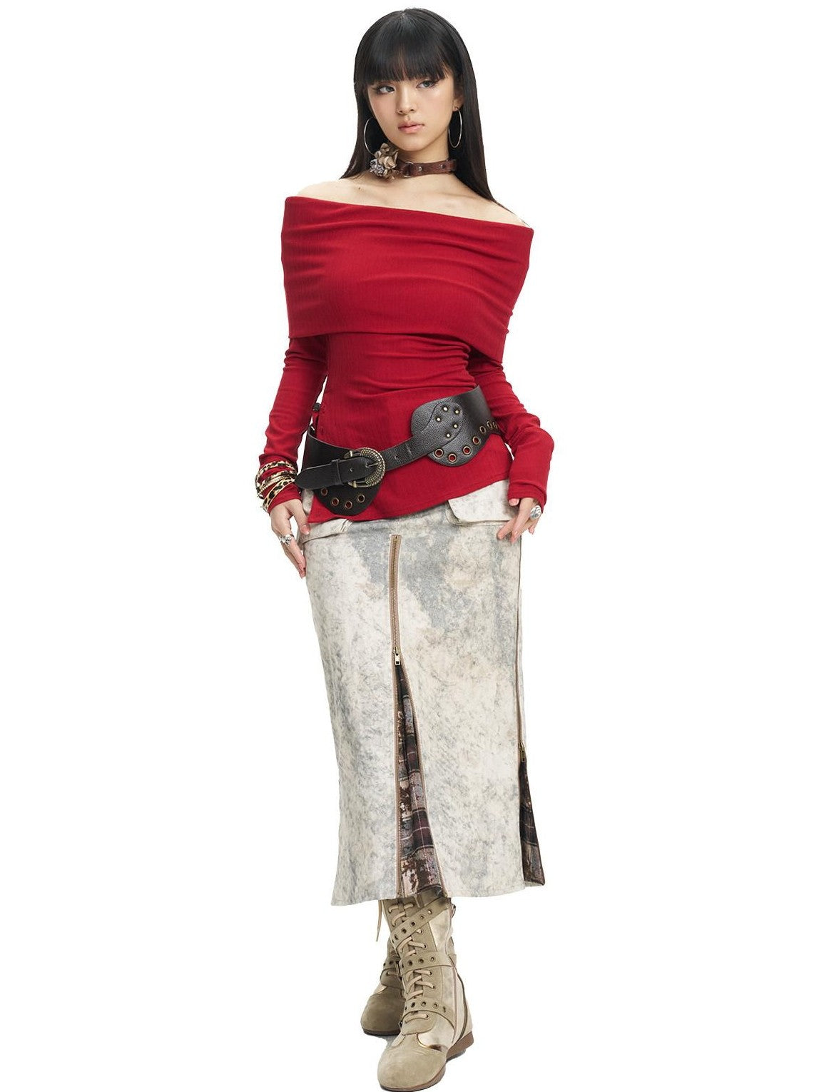 NextPassport MOF Striped Two Tone Side Slit Slim Fit Women's Polyester Off-shoulder Sweaters