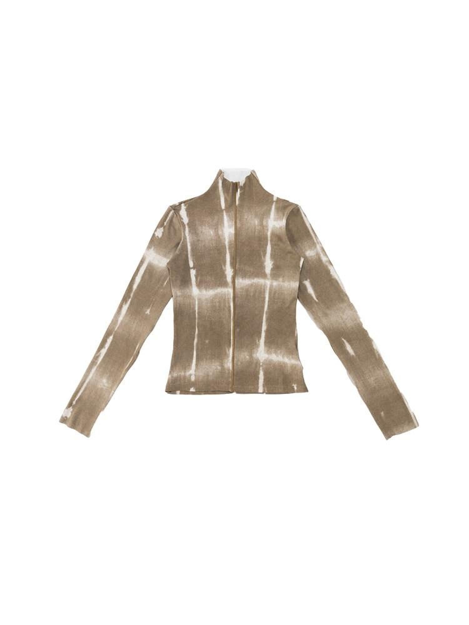 NextPassport MOF Tie Dye Turn Down Collar Slim Fit Women's Cotton Blend Long Sleeve T-shirts