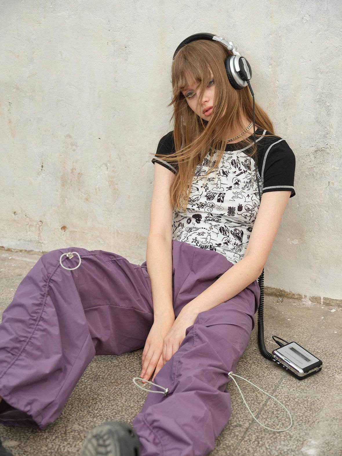 NextPassport MOF Tricolor Drawstring Tie Waist Shirred Pleats Pockets Women's Wide-leg Pants