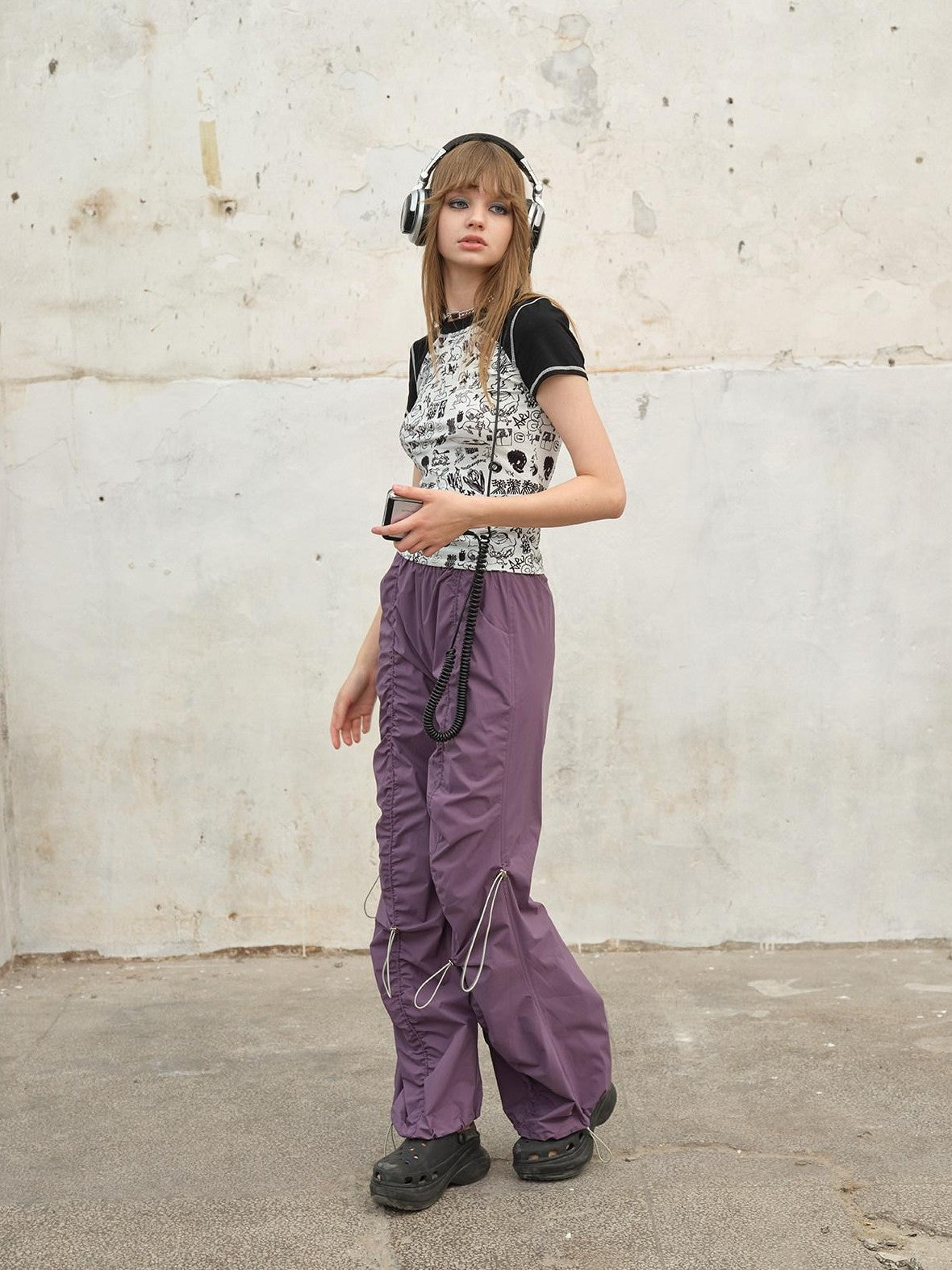 NextPassport MOF Tricolor Drawstring Tie Waist Shirred Pleats Pockets Women's Wide-leg Pants
