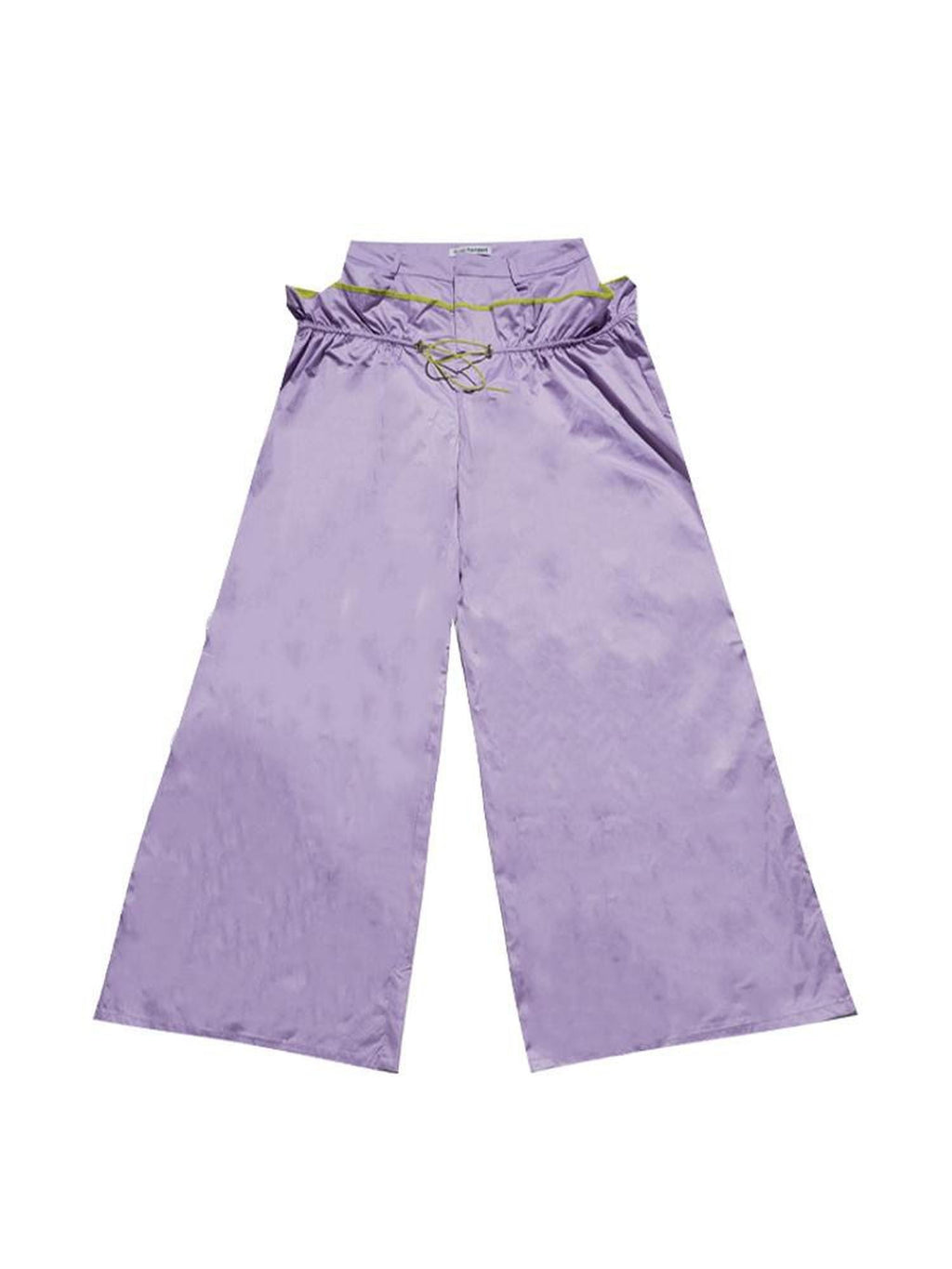 NextPassport MOF Two Tone Contrast Stripe Ruffle Drawstring High Waist Women's Wide-leg Pants