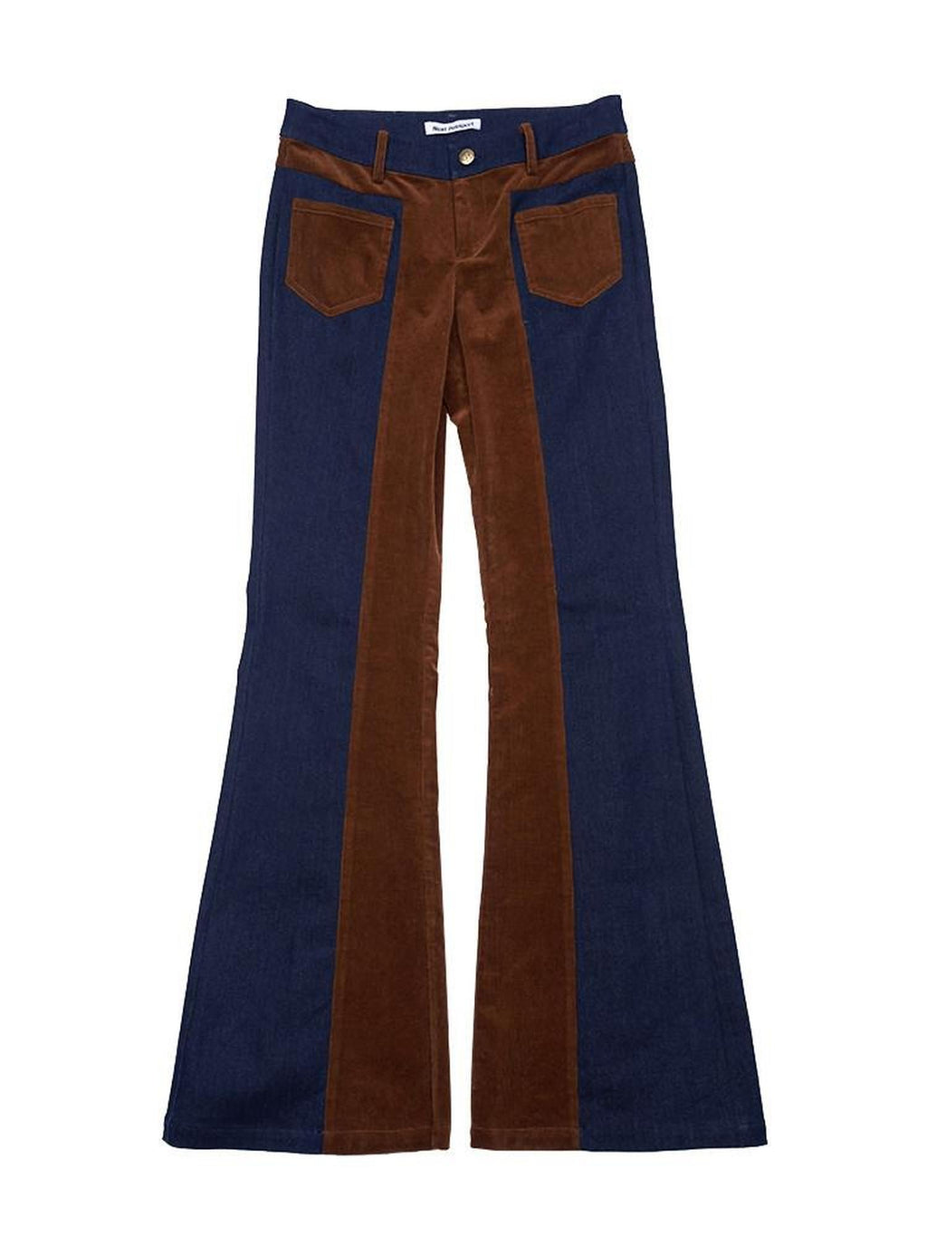 NextPassport MOF Two Tone Corduroy Splice Low Rise Women's Cotton Stretch Flare Jeans